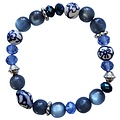 Heinen Delfts blauw Armband -  blauwe kralen - zilver en parelmoer