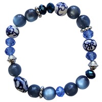 Heinen Delfts blauw Bracelet - blue beads - silver and mother-of-pearl