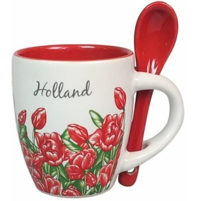 Typisch Hollands Espresso mok met lepel - Rode tulpen