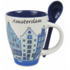 Typisch Hollands Mok met lepel - Delfts blauw gevelhuisjes