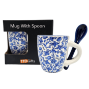 TTD Gifts Espressotasse mit Löffel – Delfter Blau mit floralem Motiv und Tulpen