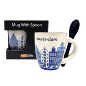 Typisch Hollands Espresso mok met lepel - Amsterdam - Wit Blauw