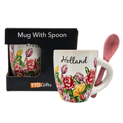 Typisch Hollands Espressotasse mit Löffel – Rosa und Rot