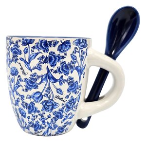 TTD Gifts Espressotasse mit Löffel – Delfter Blau mit floralem Motiv und Tulpen