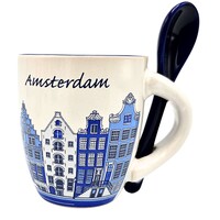 TTD Gifts Espresso mok met lepel - Amsterdam - Wit Blauw
