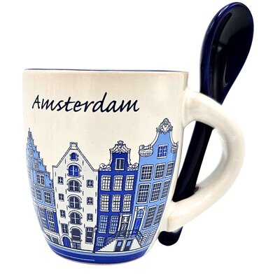 Typisch Hollands Espresso mug with spoon - Amsterdam - White Blue