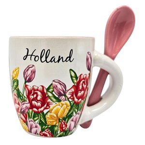 Typisch Hollands Espressotasse mit Löffel – Rosa und Rot