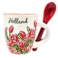 TTD Gifts Espresso mug with spoon - Red tulips