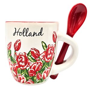 TTD Gifts Espresso mug with spoon - Red tulips