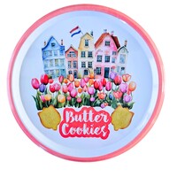 Typisch Hollands Dutch Tulip Cookies in a Storage Tin - Gabled Houses and Tulips - 114 grams