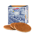 Stroopwafels (Typisch Hollands) Stroopwafels in einer nostalgischen Delfter-Blau-Schachtel – Windmühlen-Tulpen-Landschaft