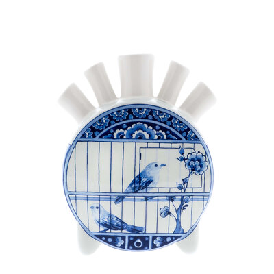 Heinen Delfts blauw Tulpenvaas Vogelkooi Rond Cabinet des Fleurs
