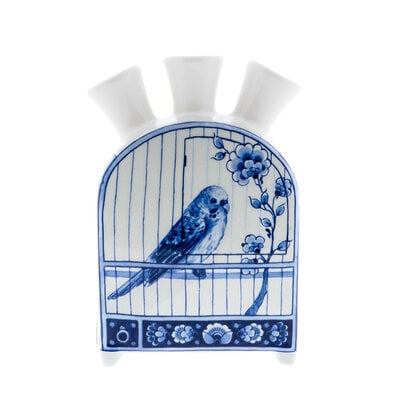 Heinen Delfts blauw Tulpenvaas Vogelkooi Klok Cabinet des Fleurs