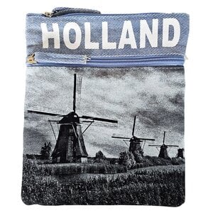 Robin Ruth Denim-Umhängetasche - Passhülle - Holländische Windmühlen - Denimblau/Grau
