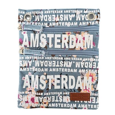 Robin Ruth Fashion Nektas - Paspoorttas - Amsterdam Bloemen -let op licht blauw grijs
