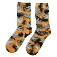 Holland sokken Damessokken oker -met grijs cannabisblad - maat 36-42