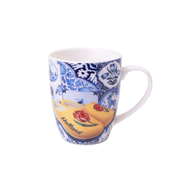 Heinen Delfts blauw Holland Mug - Delfter Blau - Clogs - Orange Tulpe