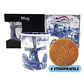 Typisch Hollands Stroopwafels and mug gift set - Delft Blue windmills - Compact gift