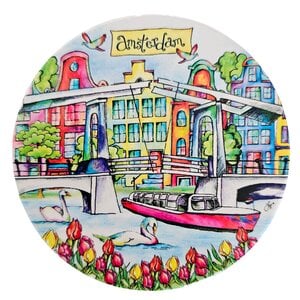 Typisch Hollands Onderzetter Amsterdam Magere brug - Zwanen en tulpen
