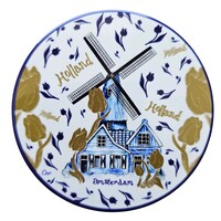 Typisch Hollands Holland Coaster - Delft blue windmill and golden tulip decoration