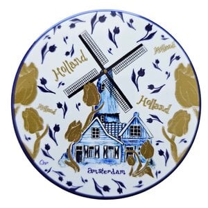 Typisch Hollands Onderzetter Holland - Molen Delfts blauw en gouden tulpendecoratie