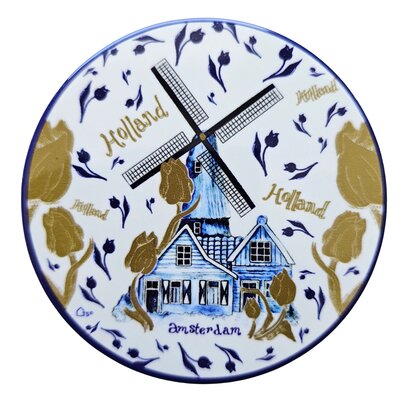 Typisch Hollands Holland Coaster - Delft blue windmill and golden tulip decoration