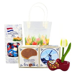 Typisch Hollands Holland geschenktasje PVC met tulpen -2x lekkers - 1x souvenir