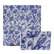 TTD Gifts Küchentextilien-Set Delfter Blau Blumen - Tulpen und Vögel
