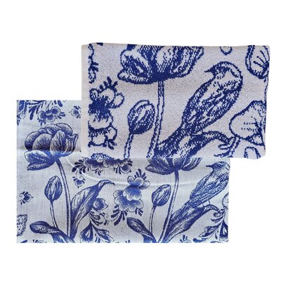 TTD Gifts Küchentextilien-Set Delfter Blau Blumen - Tulpen und Vögel