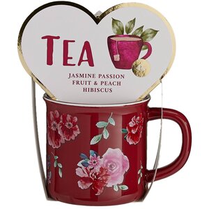 Becky`s Geschenkset - Mok rood met bloemenprint - en Thee