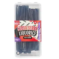 Becky`s Licorice stems - strawberry - transparent storage box 275 grams