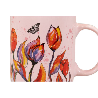 Ter Steege souvenirs Mok rose met oranje-rode tulpen en vlinder.