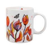 Ter Steege souvenirs Mok wit met oranje-rode tulpen en vlinder.