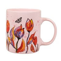 Ter Steege souvenirs Pink mug with orange-red tulips and butterfly.