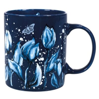 Ter Steege souvenirs Blauer Becher mit weißen und blauen Tulpen und Schmetterling