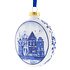 Heinen Delfts blauw Kerstbal Plat Huisjes 8 cm - Delfts blauw