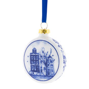 Heinen Delfts blauw Flache Weihnachtskugel in Hausform, 6 cm – Delfter Blau