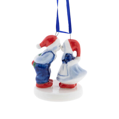 Heinen Delfts blauw Kerstornament - Delfts blauw -  Kussend kerst-paar