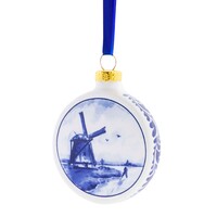 Heinen Delfts blauw Flache Weihnachtskugel Windmühlen 6 cm - Delfter Blau