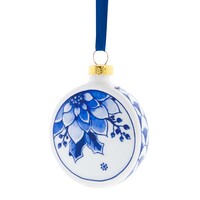 Heinen Delfts blauw Weihnachtskugel, flaches Stechpalmenblatt mit Beeren, 6 cm – Delfter Blau