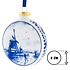 Heinen Delfts blauw Kerstbal Plat Molens 8 cm - Delfts blauw