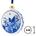 Heinen Delfts blauw Kerstbal Plat Hulstblad en bessen 8 cm - Delfts blauw