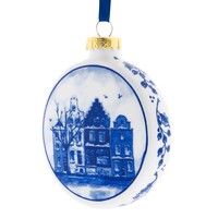 Heinen Delfts blauw Large flat Christmas bauble