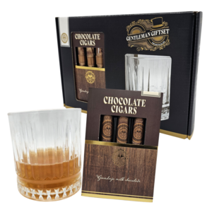 Becky`s Gift set of chocolate cigars and whiskey glass