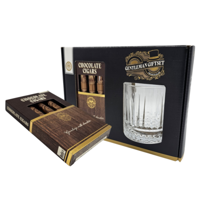 Becky`s Gift set of chocolate cigars and whiskey glass
