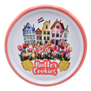 Becky`s Dutch Tulip Cookies in a Storage Tin - Gabled Houses and Tulips - 114 grams