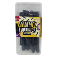 Becky`s Licorice stems - caramel - transparent storage box 275 grams