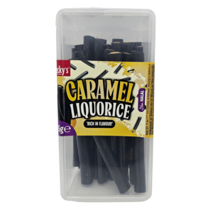 Becky`s Dropstengels - caramel - transparante bewaardoos 275 gram