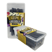 Becky`s Licorice stems - caramel - transparent storage box 275 grams
