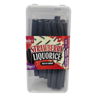 Becky`s Licorice stems - strawberry - transparent storage box 275 grams